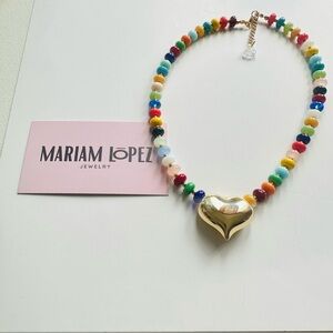 Multicolor Beaded Necklace with Gold Heart Pendant